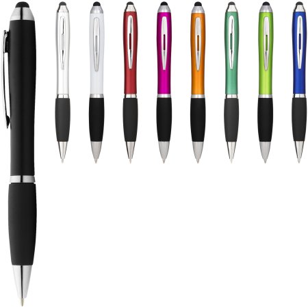 Penna a sfera colorata con stylus e impugnatura nera Nash