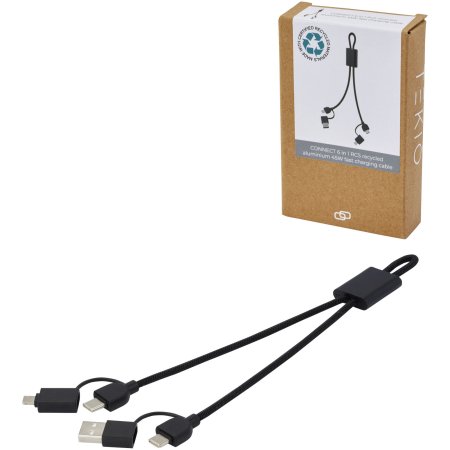 Connect 6-in-1 Schnellladekabel 45W aus recyceltem RCS Aluminium