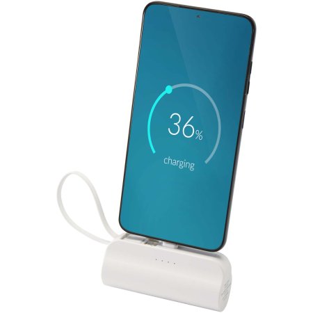 Power bank Tipo-C da 5.000 mAh e 10 W in plastica riciclata con supporto ribaltabile integrato e cavo 2 in 1 Alnair