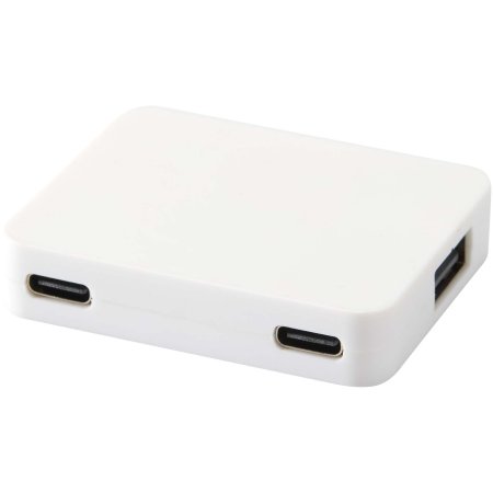 Hub USB a 4 porte con uscita USB-A e Tipo-C e doppio ingresso in plastica riciclata Gaia